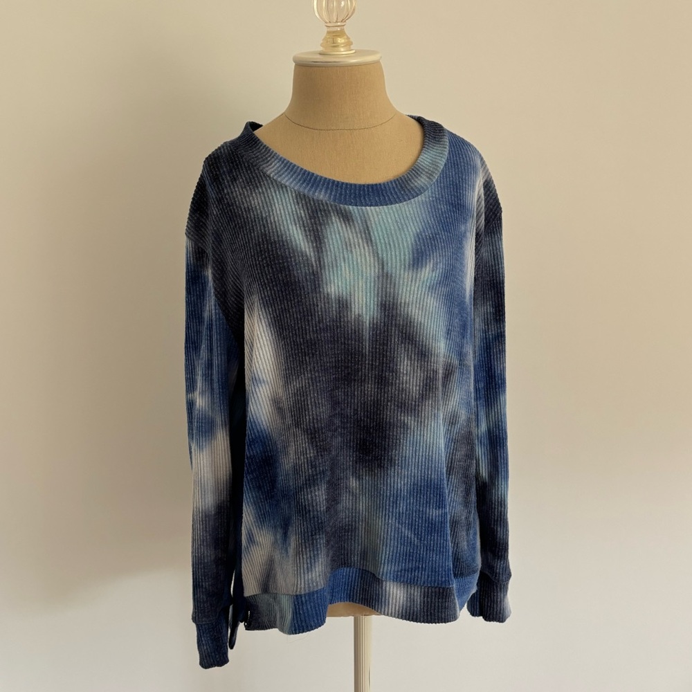 Ariella Pullover Sweater Blue Tie Dye Zippers M